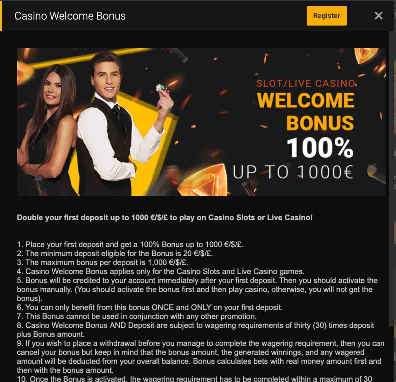 20bet welcome bonus