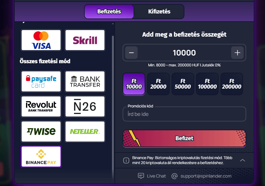 spinlandar kaszinó betéti módszerek