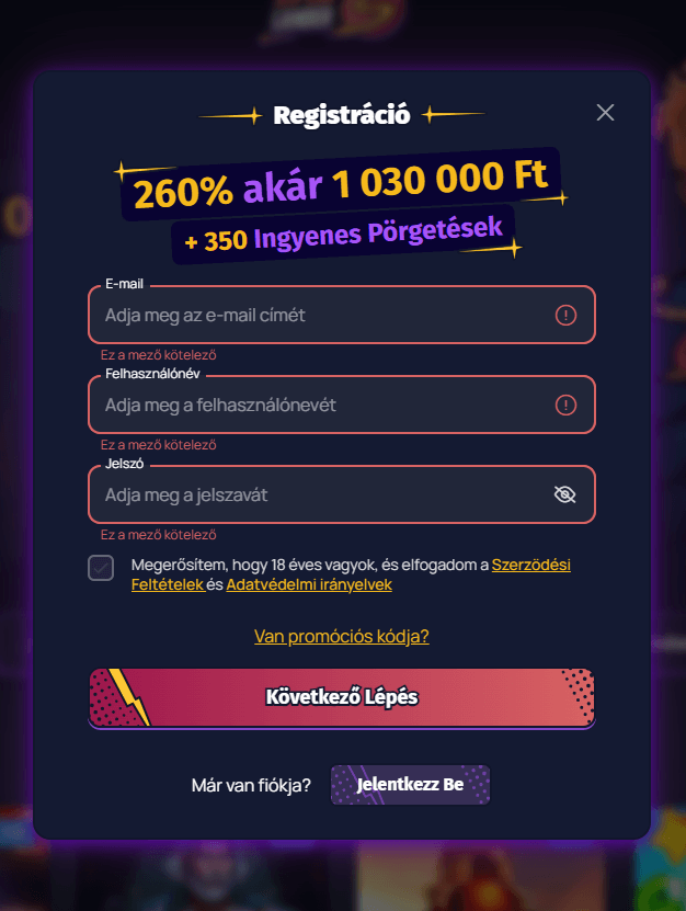spinlandar kaszinó regisztráció