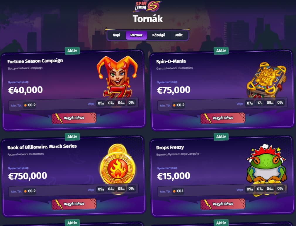 spinlandar kaszinó tornák