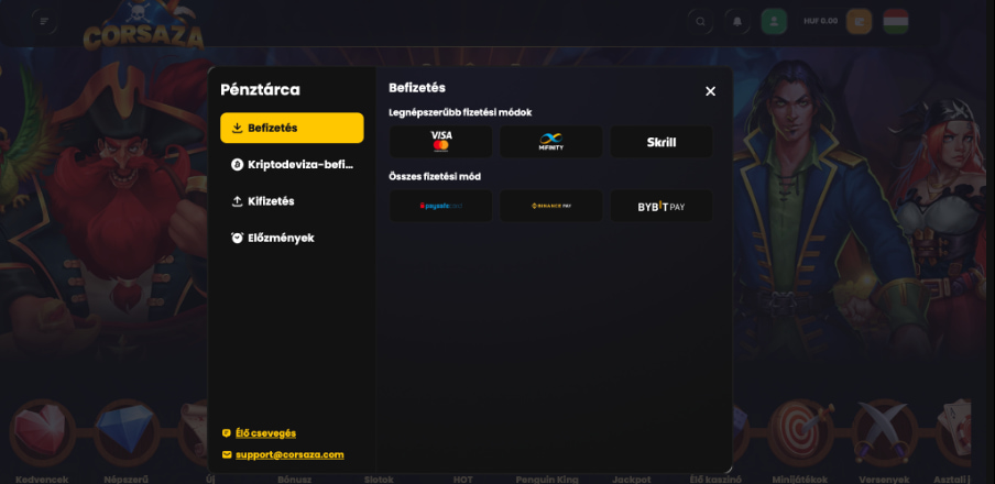 Corsaza befizetés
