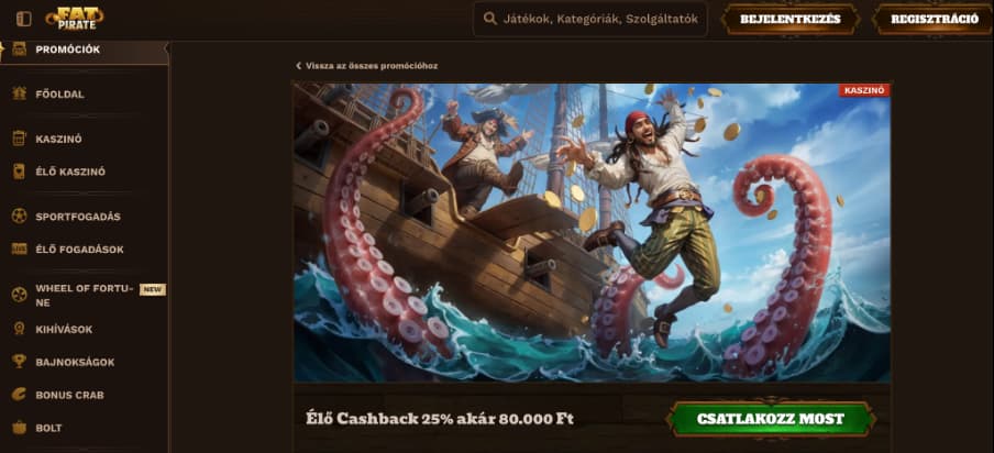 FatPirate casino Cashback bónusz