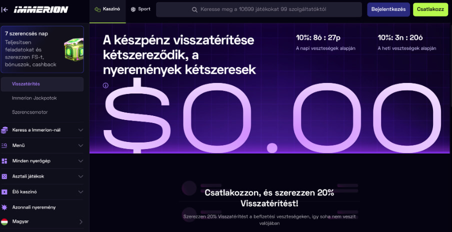 Immerion Cashback bónusz